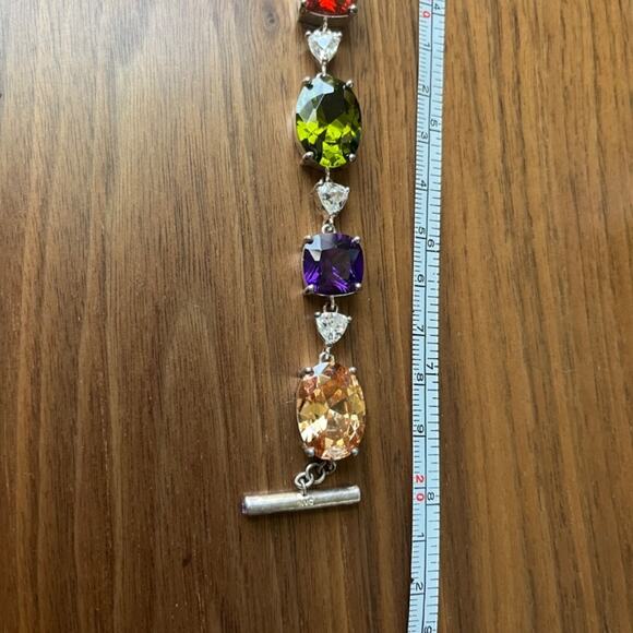SOLD Estate Designer Colorful Silver Tone and Gemstone Costume Bracelet CHUNKY - Picture 9 of 9